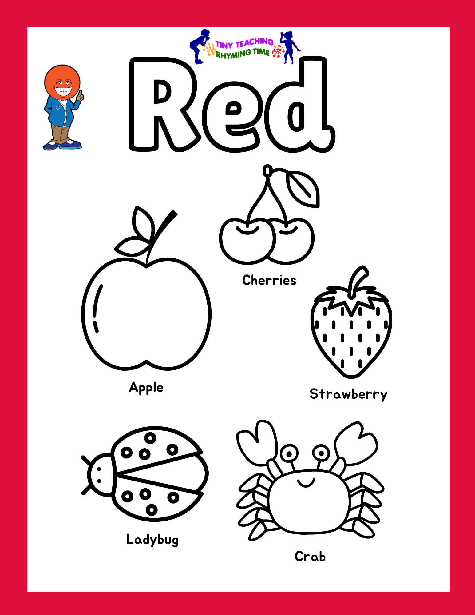COlors Red worksheet (1) Color Red things like apple, cherries, strawberry
